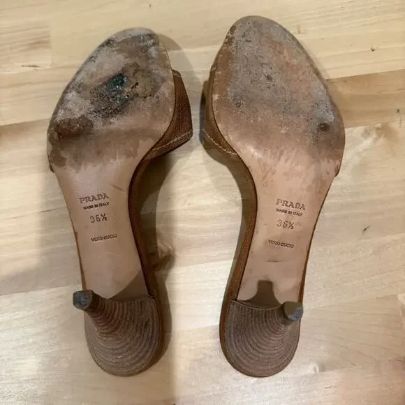 Prada Calzature Donna Wooden Buckle Slide Sandals - Women’s Size 36.5 - Picture 7 of 7